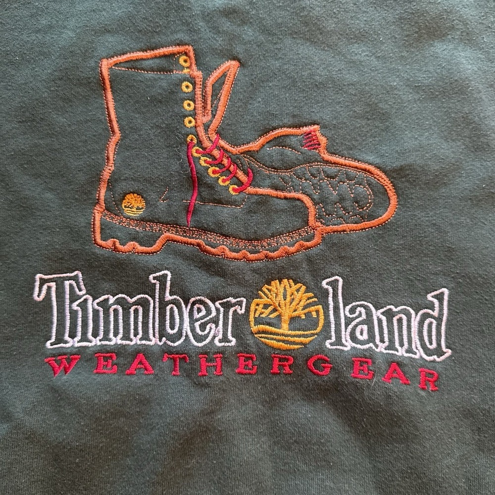 Vintage Timberland Weathergear Crewneck Sweatshirt Green Logo XL USA 90s Logo - Picture 2 of 6